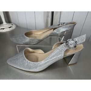 Jones New York Pumps Silver Sparkle Slingback Holiday Wedding Size 8